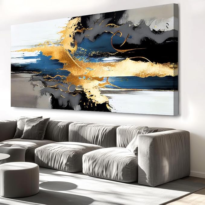 liysawg Wall Art Abstract Wall Art Prints Canvas Painting Black Yellow Blue Modern Large Artwork for Living Room Bedroom Office Home Decor 71"x36"