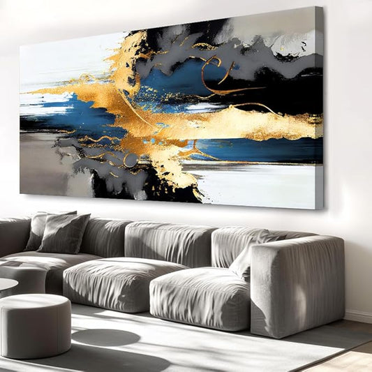 liysawg Wall Art Abstract Wall Art Prints Canvas Painting Black Yellow Blue Modern Large Artwork for Living Room Bedroom Office Home Decor 71"x36"