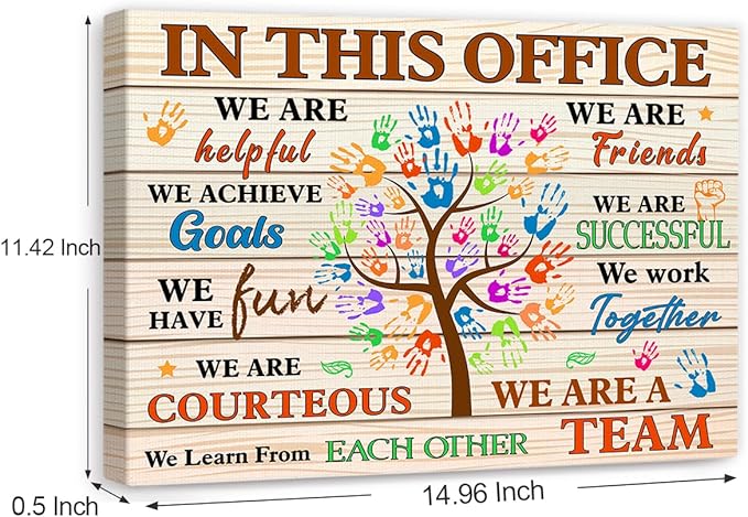 In This Office Wall Decor,Positive Teamwork Quote We Are A Team Wall Art Canvas Framed for Home Office Wall Decor 12 x 15 in