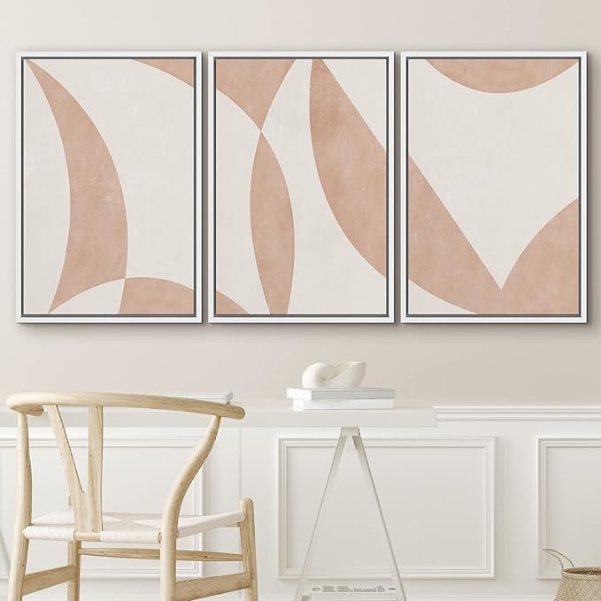 IDEA4WALL Framed Canvas Print Wall Art Set Art Deco Mid-Century Pastel Tan Polygons Abstract Shapes Illustrations Modern Art Decorative Contemporary for Living Room, Bedroom, Office - 16"x24"x3 White