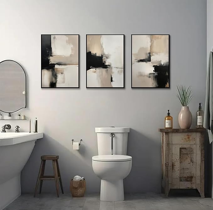 3PC Beige Abstract Wall Art Large Modern Minimalist Posters Prints Black Brown Neutral Artist Pictures Painting for Living Room Bedroom Bathroom Office Decorations Unframed
