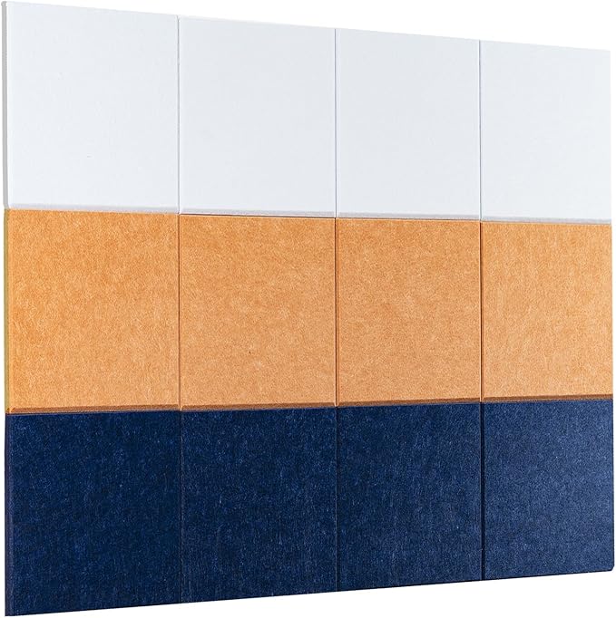 Bulletin Board 40x30in, 12 Count 9.8 x 9.8in Felt Wall Tiles with Removable Adhesive Tape, Cork Board Alternative for Walls, Wall Decor, Kids Art Display, Kids Room (Studio Collection)