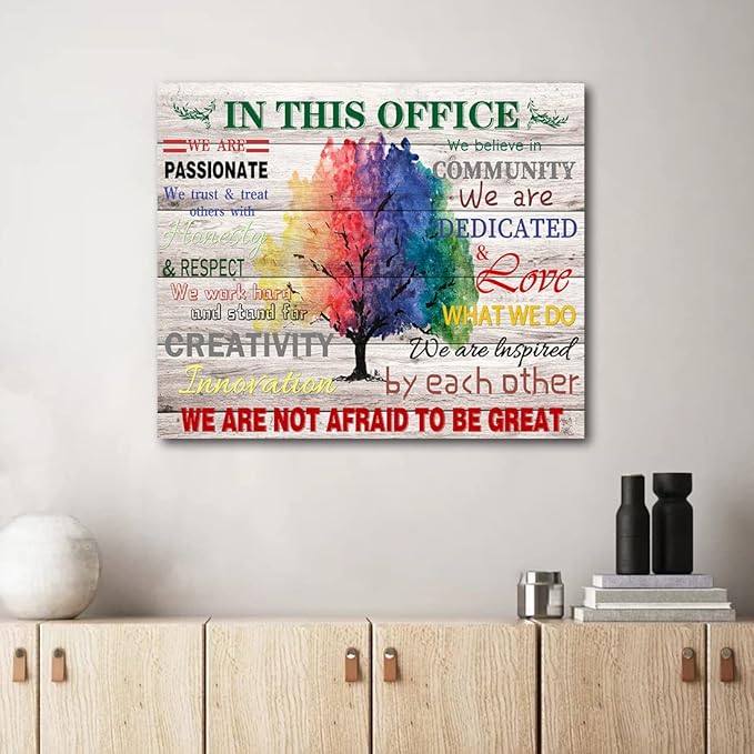 Motivational Wall Decor Art In This Office Watercolor Tree Painting Wonderful Canvas Painting Inspirational Quotes Wall Art for Study Room Home Office Decoration 20x24 inches Framed Hanging Artwork