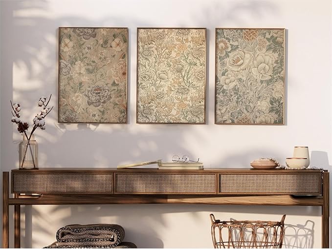 Vintage Flower Wall Art Decor Beige Floral Canvas Wall Art Botanical Rustic Pictures Prints Farmhouse Antique Painting Vintage Flower Poster for Living Room Bedroom 12x16 Inch Unframed Set of 3