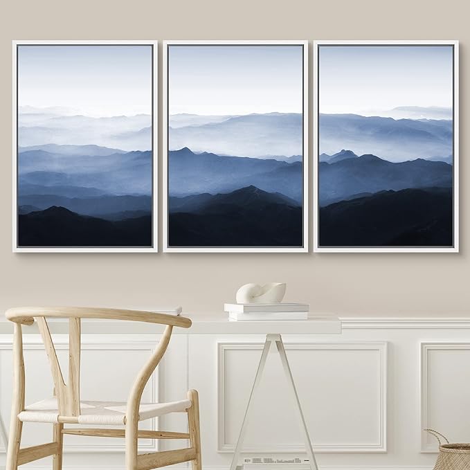 SIGNWIN Framed Canvas Print Wall Art Set Aerial View Misty Mountain Forest Valley Nature Wilderness Photography Modern Art Rustic Scenic Relax/Calm for Living Room, Bedroom, Office - 24"x36"x3 White