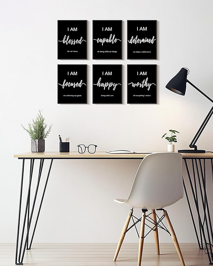 KUVIOKE Inspirational Wall Decor Motivational Quotes Framed Wall Art Encouraging Office Affirmations Sayings for Kids Classroom Bedroom Living Room Ready to Hang Set of 6, 11x14in (Black Framed)