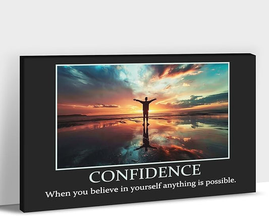 UZMKM - Inspirational Wall Art, Black Background Motivational Confident Picture, Quote Saying Canvas Print for Home Office Decor, Company Poster Framed Artwork for Office Wall Decor 32x48 Inch