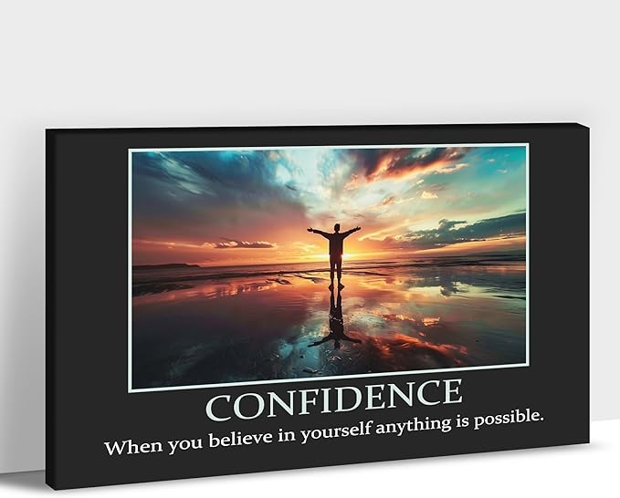 UZMKM - Inspirational Wall Art, Black Background Motivational Confident Picture, Quote Saying Canvas Print for Home Office Decor, Company Poster Framed Artwork for Office Wall Decor 24x36 Inch