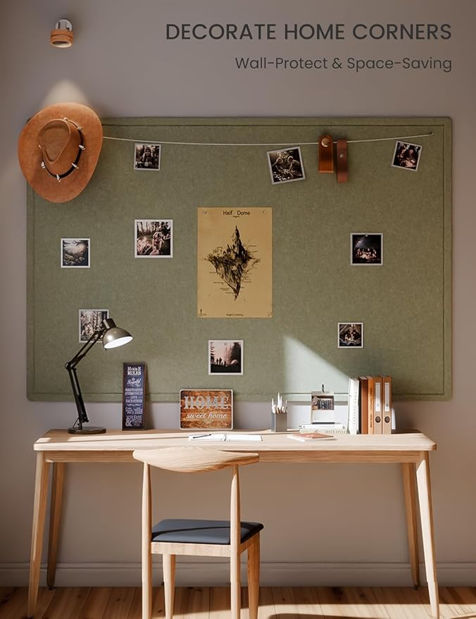 Fluxynara Large Bulletin Board, 70.8" x 47.2" Cork Board Alternative with 48 Safe Removable Adhesive Tabs, Foldable Felt Pin Board for Home Office, Classroom, Bedroom,Entryway for Walls— Sage