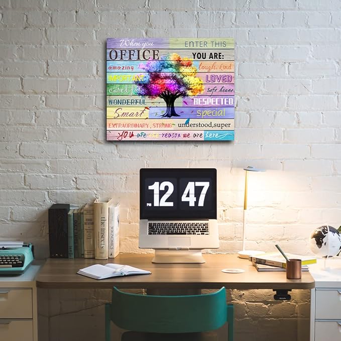 Inspirational Wall Art Office Motto Decor Quotes Colorful Tree Signs Pictures Wonderful Linen Painting Motivational Wall Decals for Home Office Room Decor Framed Canvas Prints 20x24 inches