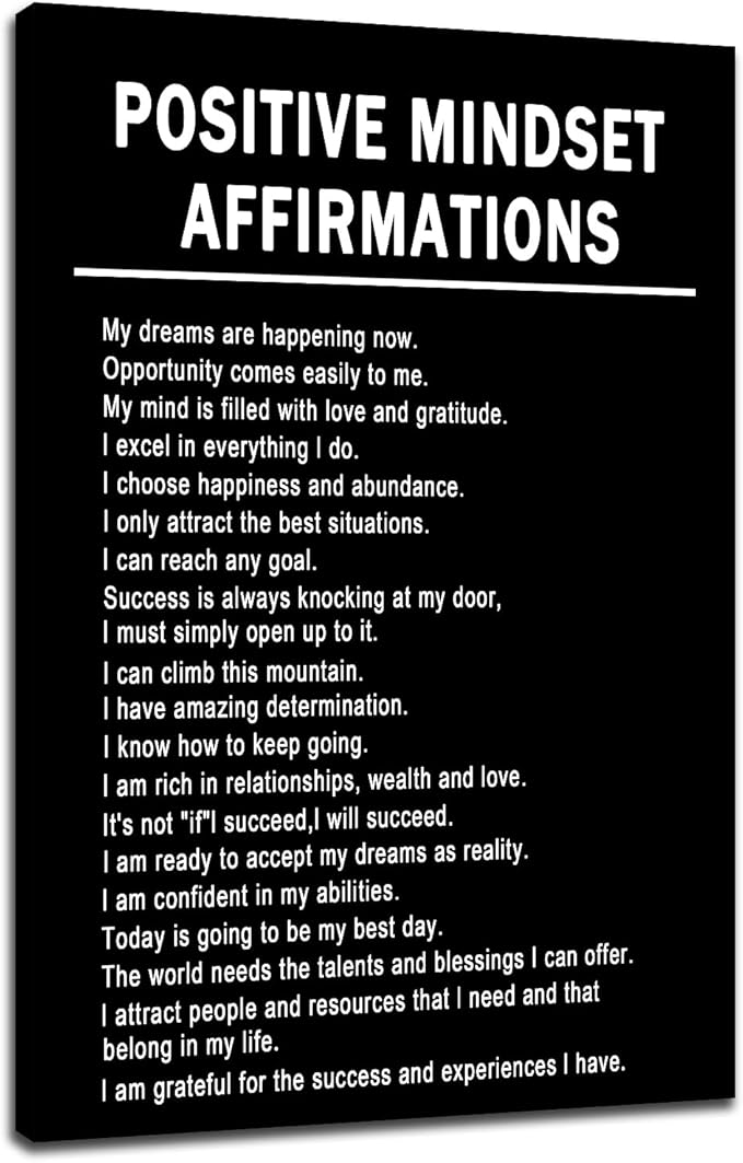 Motivational Canvas Wall Art Positive Mindset Affirmations Inspirational Entrepreneur Quotes Picture Poster Print for Office Bedroom Classroom Artwork Wall Decor Ready to Hang [12''Wx18''H]