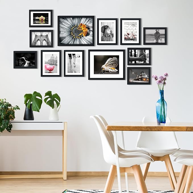 Fixwal Picture Frames Set, 15 Pack Black Picture Frames Collage Wall Decor for Assorted Photos, Three 8x10, Six 5x7, Six 4x6 for Wall Hanging or Tabletop Display