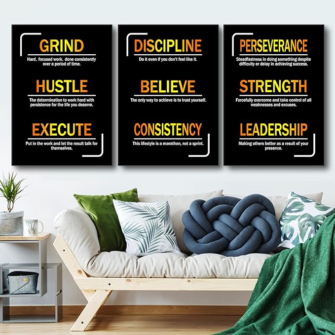 YSPCSUN Motivational Canvas Wall Art 3 Pieces Inspirational Entrepreneur Quote Picture Painting Positive Affirmations Print Poster for Office Living Room Gym Wall Decor Ready to Hang [60''Wx28''H]