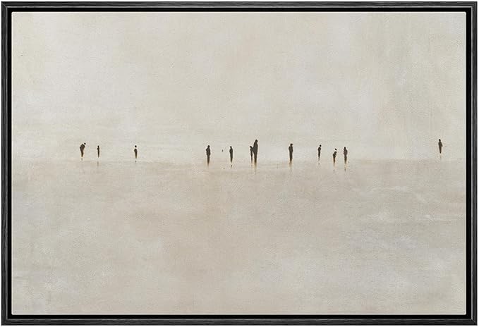 MUDECOR Framed Canvas Print Wall Art Minimalist Silhouettes on Foggy Shore Illustrations Minimalism Decorative Relax Colorful for Living Room, Bedroom, Office - 24"x36" Black