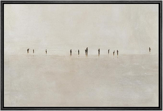 MUDECOR Framed Canvas Print Wall Art Minimalist Silhouettes on Foggy Shore Illustrations Minimalism Decorative Relax Colorful for Living Room, Bedroom, Office - 24"x36" Black
