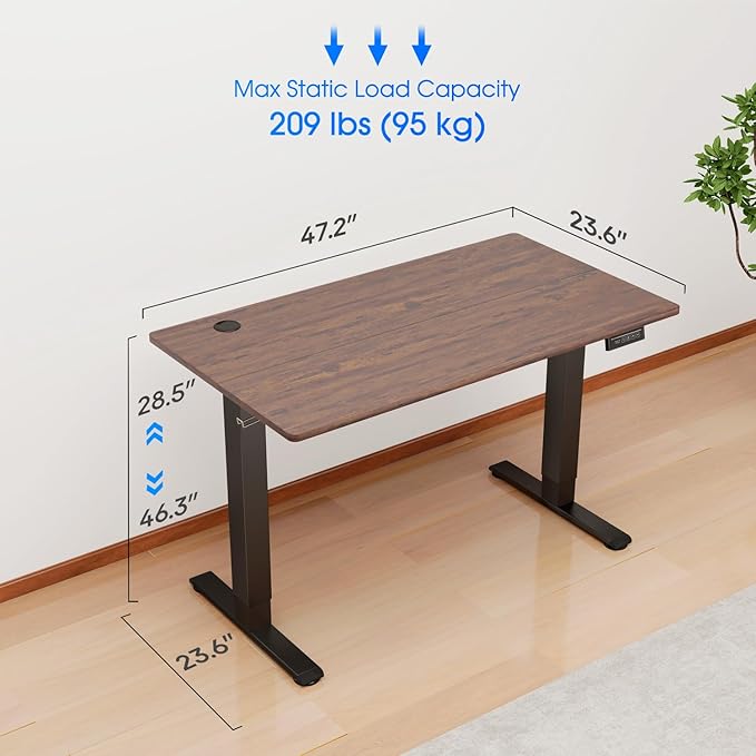 PayLessHere Electric Standing Desk 48x24 Inch Height Adjustable Desk Large Space Office Computer Desk with Headphone Holder 2 Memory Function for Home Office,Brown