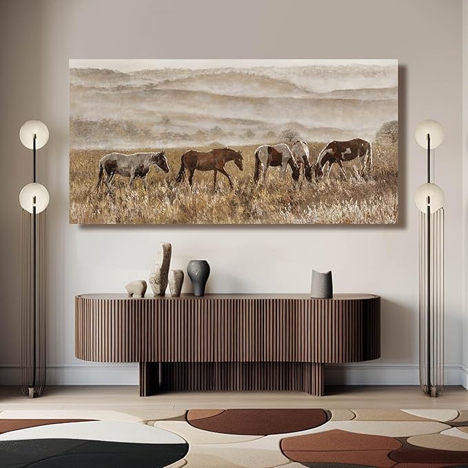 VAYIMDH Canvas Wall Art for Living Room Horse Wall Decor Animal Prints Pictures Grassland Artwork Paintings Brown Pictures 24"x48"