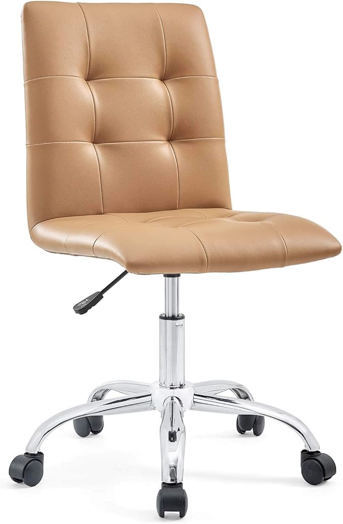 Modway Prim Ribbed Armless Mid Back Swivel Conference Office Chair In Tan