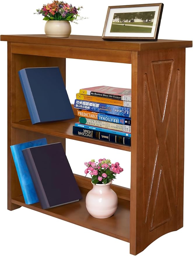 Natural Wood Bookshelf, 3 Tier Bookcase, Freestanding Display Storage Shelves Open Bookshelf for Bedroom, Living Room and Office (Brown, Open Table) (Brown, Table Open)
