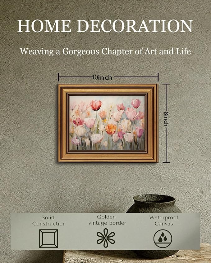 Gold Framed Wall Art Vintage Flower Canvas Wall Art Floral Nature Spring Colorful Flower Artwork Prints Picture for Living Room Bedroom Farmhouse Bathroom Office Decor, 8x10