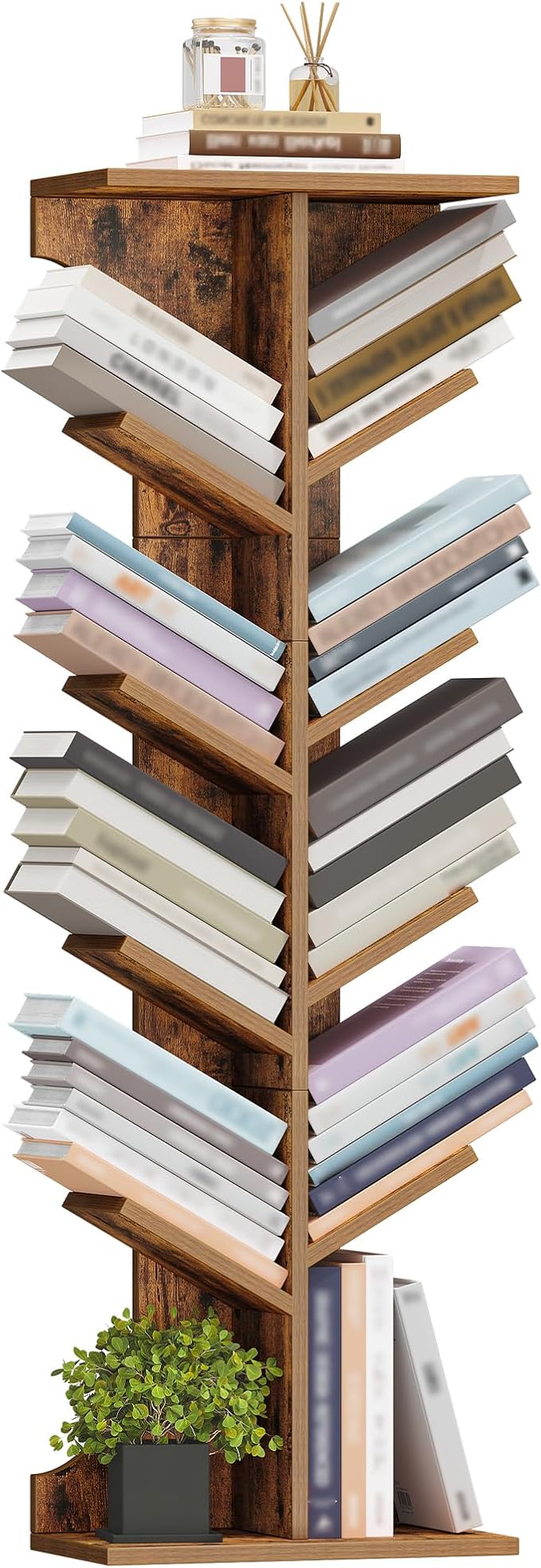 Tree Bookshelf, 11 Tier Narrow Bookcase, Display Shelf, Book Organizer, Small Floor Standing Book Shelf for Bedroom, Living Room, Home Office, Rustic Brown BC01601X