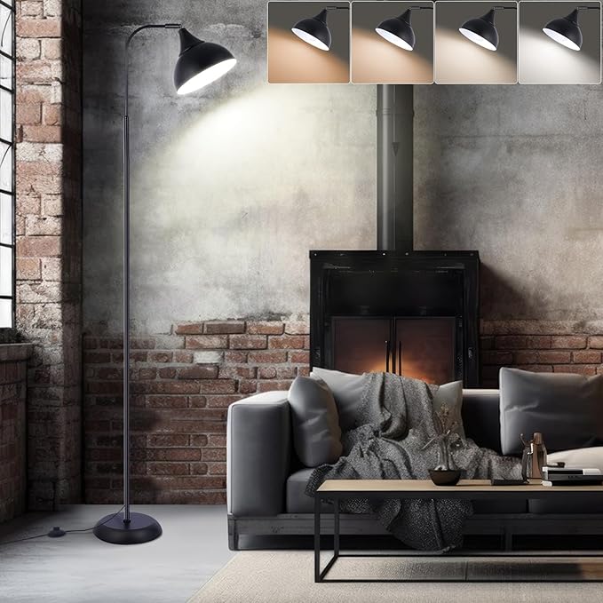 Industrial LED Floor Lamp,Black Metal Adjustable Standing Lamp for Living Room, Bedroom, Office,Rotating Head Tall Reading Lamp for Sofa or Desk, Modern Home Decor (Industrial, Metal)