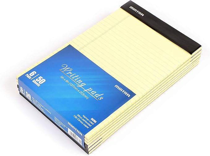 Mintra Office Canary Legal Pads - With Micro-perforated sheets, Smooth-lined paper, Ideal for Office Tasks, Assignments or Notes, Meetings, and Journaling, 6 pack Narrow Ruled, Basic Pad, 5"x8"