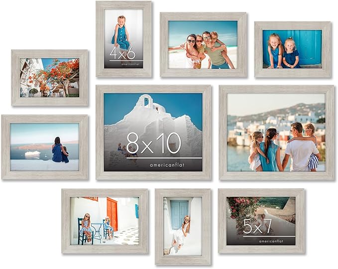 Americanflat Set of 10 Picture Frames with Shatter-Resistant Glass - Gallery Wall Frame Set with Two 8x10, Four 5x7 and Four 4x6 Frames - Signature Collection - Driftwood