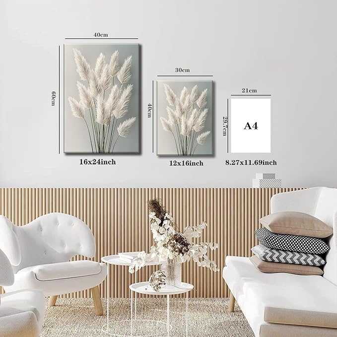 TUEASKY 3 Piece Canvas Wall Art Floral Wall Decor Neutral Pictures Flower Art Prints Botanical Paintings Beige Artwork For Bedroom Living Room