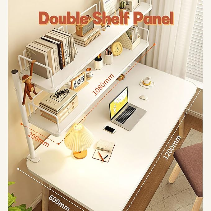 BK&MF Simple Computer Desk with Storage Shelf,Modern Writing Gaming Desk Stable Work Study Desk 2-Tier Design Space Saving for Home Office,A,80CM