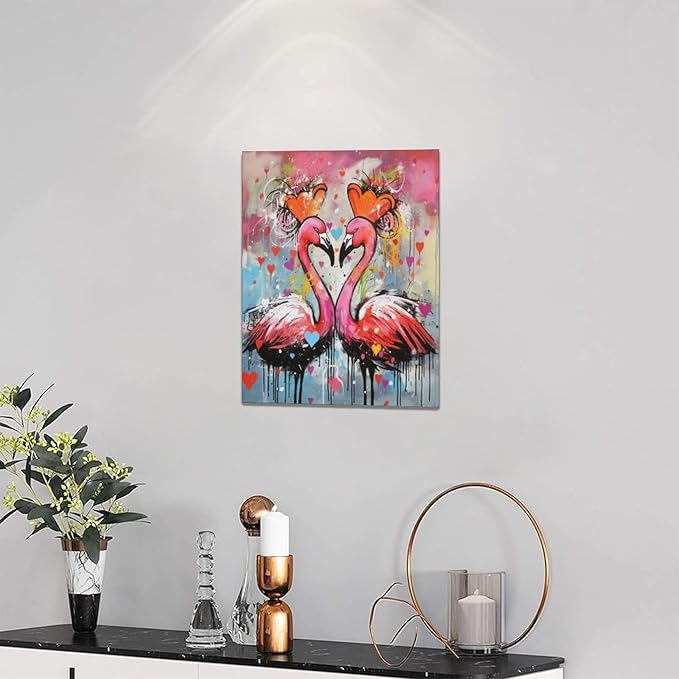 yerretin Flamingo Wall Art Banksy Graffiti Pictures Wall Decor Pink Canvas Painting Modern Home Decoration Artwork for Bathroom Bedroom Living Room Office Framed 12"x16"