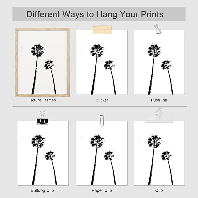 SIGNWIN Adhesive Canvas Poster Bathroom Decor 11"x14"x 8, Wall Art Room Decor Multicolor for Living Room, Bedroom, Office Black White Duotone Tropical Palm Landscape Nature Abstract Shapes