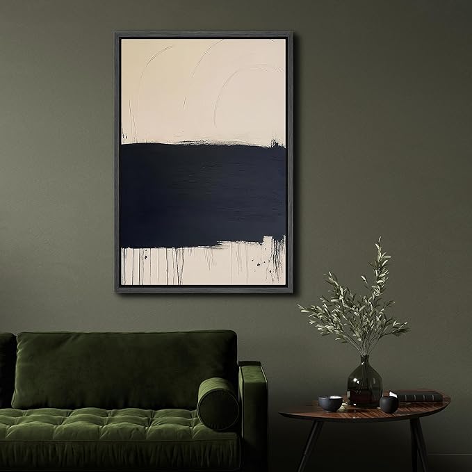 SIGNFORD Framed Canvas Print Wall Art Minimalist Navy and Beige Abstract Contemporary Illustrations Modern Art Decorative Relax/Calm for Living Room, Bedroom, Office - 24"x36" Black