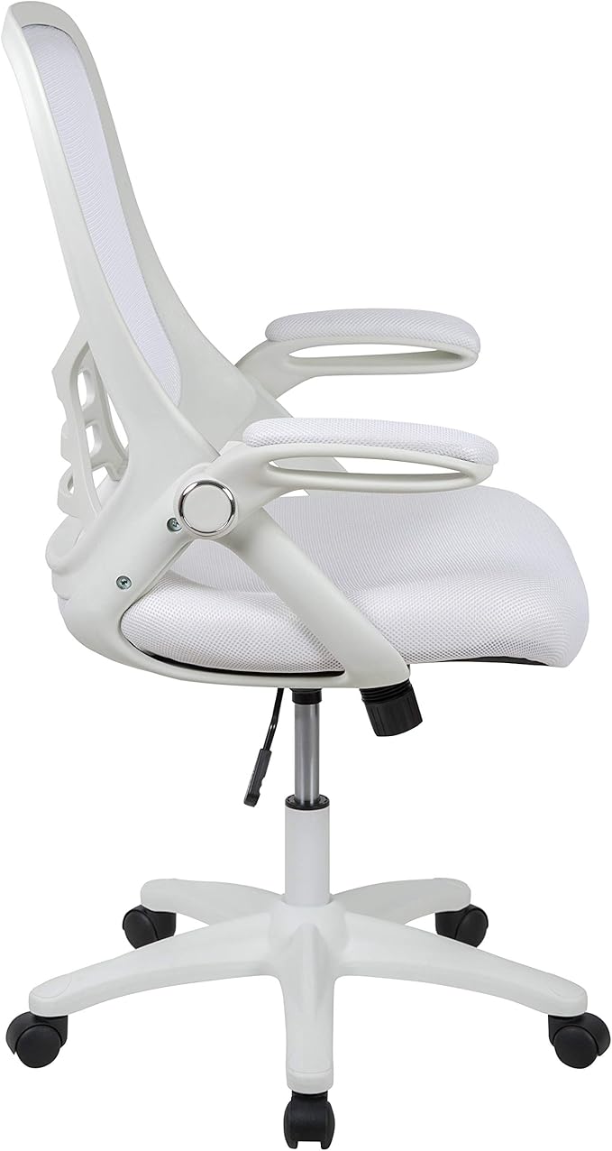 Flash Furniture Porter High-Back Swivel Office Chair with Adjustable Lumbar Support and Height, Ergonomic Mesh Desk Chair with Flip-Up Armrests, White