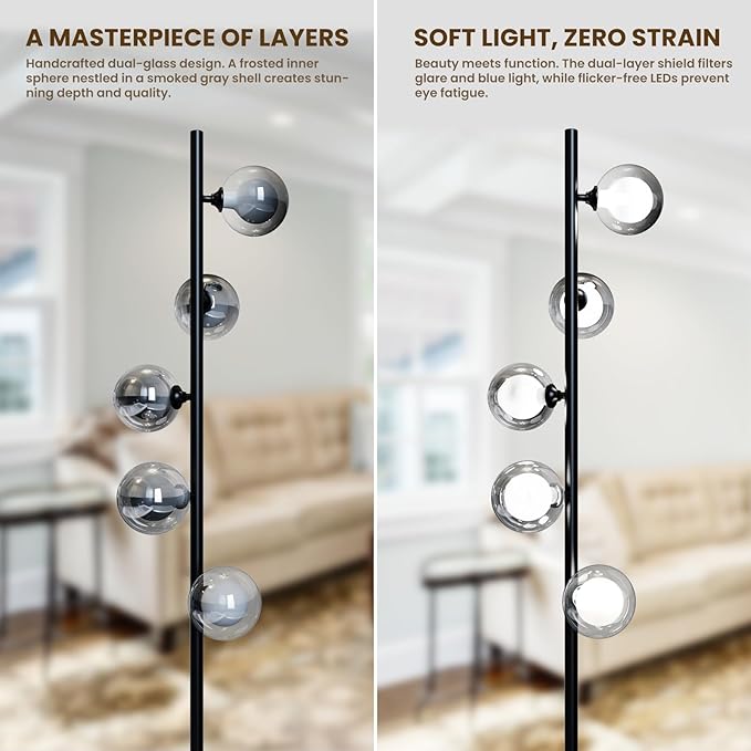 Tripod Floor Lamp with Shelves, RGBW Color Changing LED Bulb Included, Remote & App Control, Mid Century Modern Standing Light, E26 Base,Boho Copper Finish for Living Room, Bedroom, Office