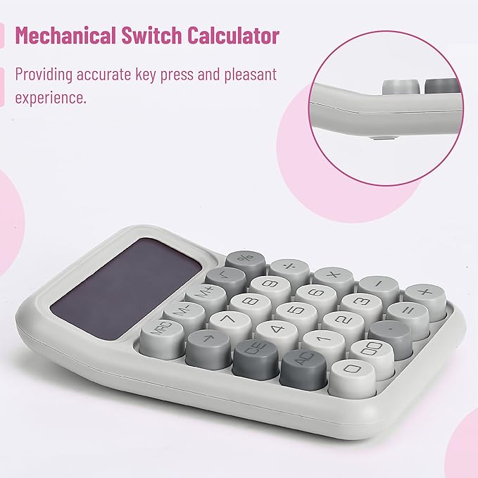 Mr. Pen- Mechanical Switch Calculator, 12 Digits, Large LCD Display, Gray Calculator Big Buttons