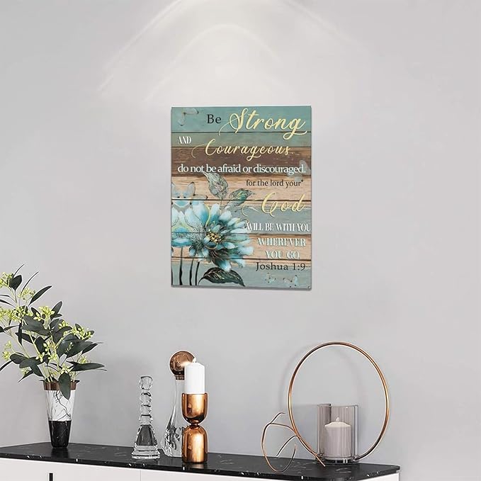 Christian Wall Art Bible Verse Floral Pictures Wall Decor Religious Scripture Flower Canvas Painting Modern Home Decoration Artwork for Bathroom Bedroom Living Room Office Framed 12"x16"