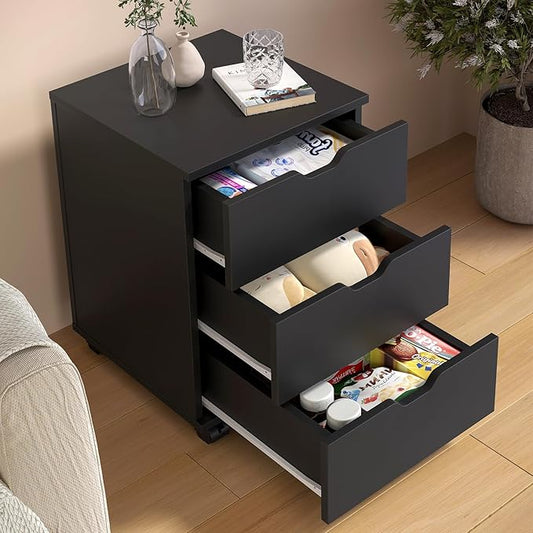 3 Drawer File Cabinet with Wheels, Heavy-Duty Steel Rolling Drawer Cabinet, Under Desk Filing Cabinet for Home Office Storage, 15.74" W x 15.74" D x 22.16" H (Black)