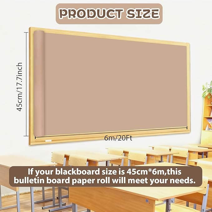 Qyeahkj 17.7in x 20ft Bulletin Board Paper Roll Bulletin Board Background Paper Fade Resistant Classroom Decoration Poster Art Craft Home Wall Education Decor Supplies Sandy Beige