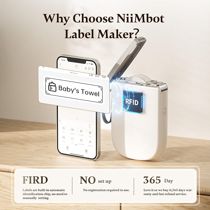 NIIMBOT 300 DPI D11 Label Maker Machine with 3 Tapes, Mini Portable Label Printer, Bluetooth Thermal Label Printer Sticker Labeler for Office Home Kitchen School Organization, White