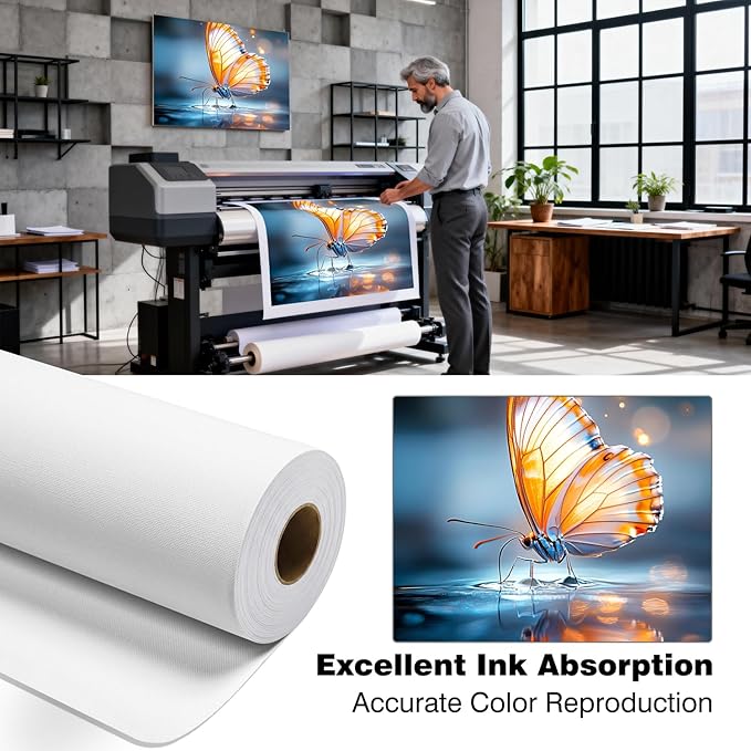 Professional Glossy ECO-Solvent Polyester 36 Inch Wide - 300GSM Canvas Roll White for Wide Format Inkjet Printer, Polyester Paper Roll Format for Epson Canon HP Plotter, 36X100-ECO-300GSM, 1 Roll