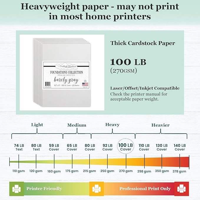 Cardstock Warehouse Foundations 100% Recycled Barely Gray Greige Cardstock Paper - 25 Sheets, 8.5 x 11" - 100 Lb/270 GSM Premium Gray Card Stock for Card Making, Laser, Inkjet Printing & DIY Projects