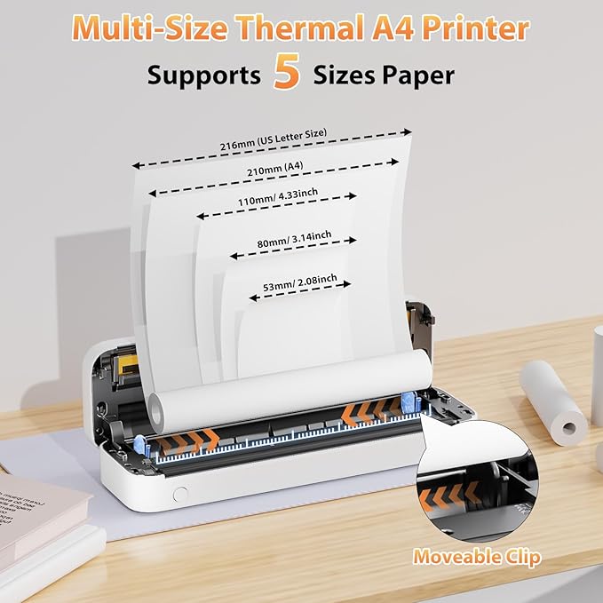 Phomemo Portable Printers Wireless for Travel, M833 Bluetooth Thermal Printer Compatible with Phone & Laptop,Support 8.5'' x 11'' US Letter & A4, 300Dpi Inkless Mobile Printer for Office, Home, School