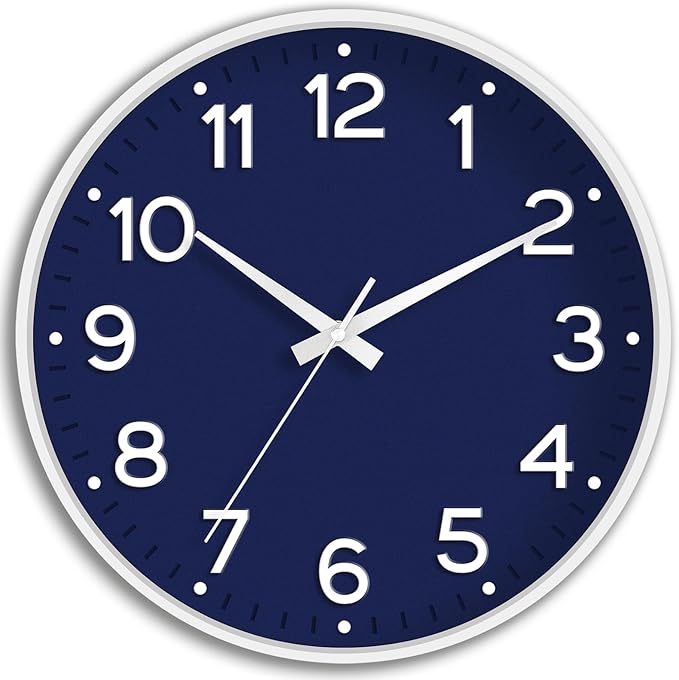 Wall Clock, Silent Wall Clocks Battery Operated 8 Inch-Modern Non Ticking Analog Clock Decorative for Kitchen Office Bathroom Bedroom(Navy Blue)