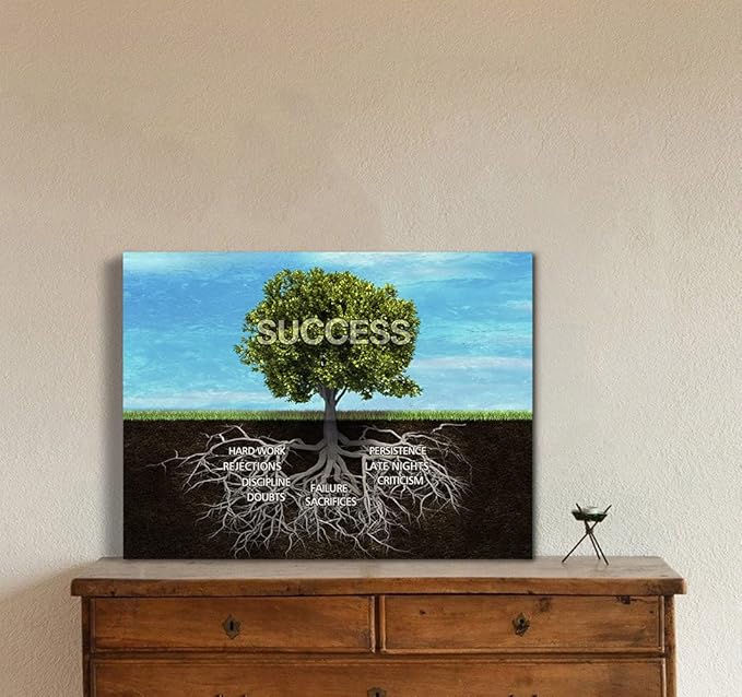 Success Tree Motivational Framed Office Wall Art Canvas Painting Inspiring Art Inspirational Entrepreneur Quotes Persistence Hard Work Motivational Posters Artwork Ready to Hang-44 inch x 28 inch