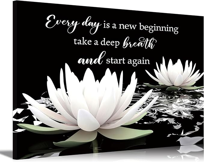 Zen White Lotus Canvas Wall Art On In Water Blooming White Lotus Picture Wall Decor Spiritual Meditation Poster Print Painting for Bathroom Room Modern Yoga Spiritual Spa Living Bedroom Decoration