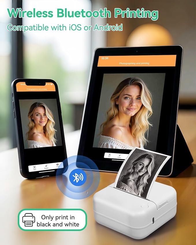 Aptika Mini Printer - Portable Sticker Maker with 14 Rolls Sticky Thermal Papers, Inkless Label Maker Machine for Study Anatomy Graphics Photos Address, Green