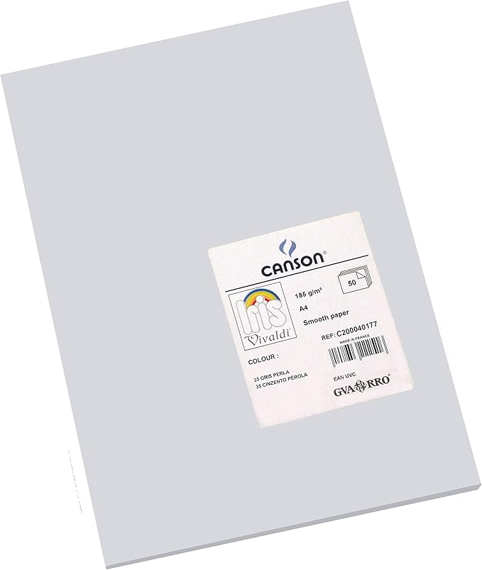 Canson Iris Vivaldi A4 185 GSM Smooth Colour Paper - Light Grey (Pack of 50 Sheets)
