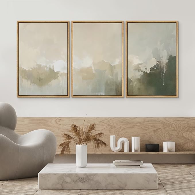 SIGNWIN Framed Canvas Print Wall Art Set Neutral Abstract Landscape Earthy Tones Minimalist Illustrations Modern Art Decorative Abstract for Living Room, Bedroom, Office - 16"x24"x3 Natural