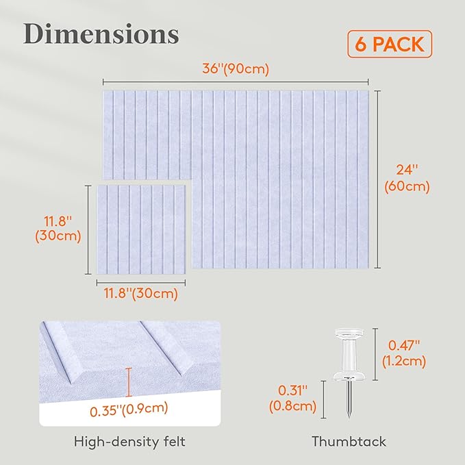 Lifewit Felt Slatted Bulletin Board with Self-Adhesive, 36"x 24"-6 Pack Cork Board Alternative, Pin Board Vision Board Message Board with 30 Pushpins for Office Decor, Room Decor, Periwinkle